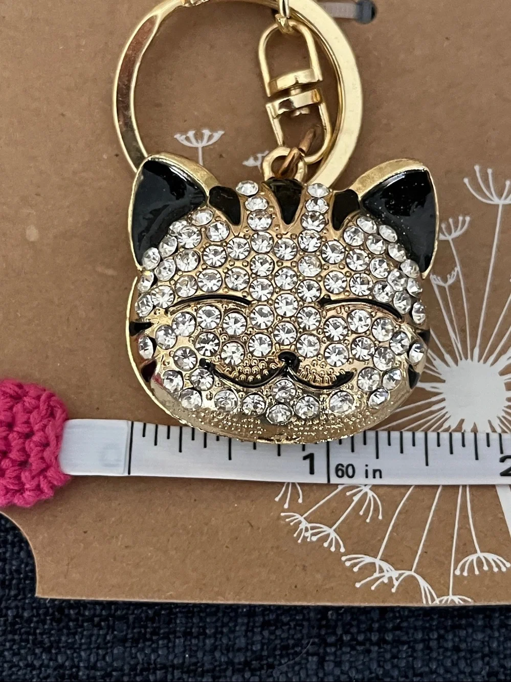 Crystal Cat Keychain Charm - Gold